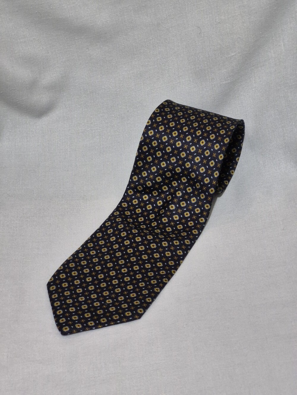 Fumagalli 1891 Vintage Men's Navy Tie with Gold Micro Floral Pattern